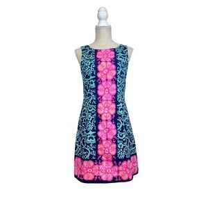 Lilly Pulitzer Fountain Hopping Pink Blue Delia Shift Dress Size 2 Cruise Resort